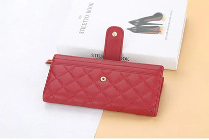 Portefeuille Femme Cuir PU Long Motif Carreaux - Wallet Zipper Porte-Cartes Bleu