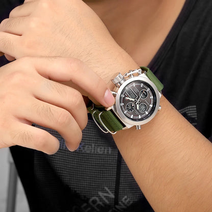 Montre Sport Homme GOLDENHOUR Militaire LED - Quartz Nylon Semaine Armée Relogio Masculino