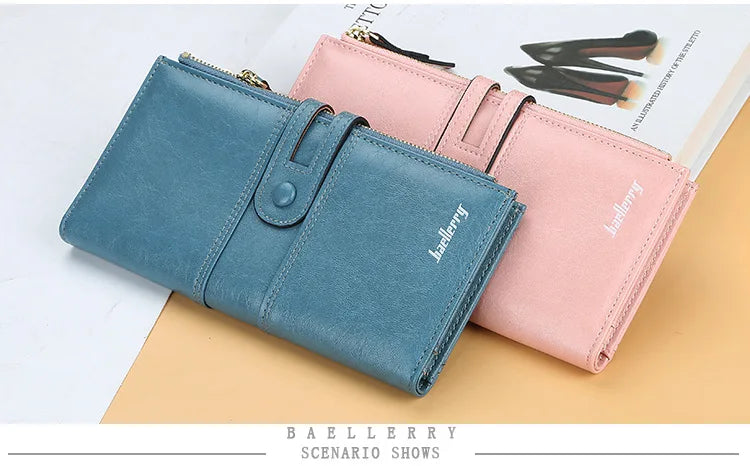 Portefeuille Femme Long Cuir Classique - Porte-Cartes avec Fermeture Éclair