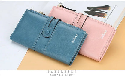 Portefeuille Femme Long Cuir Classique - Porte-Cartes avec Fermeture Éclair
