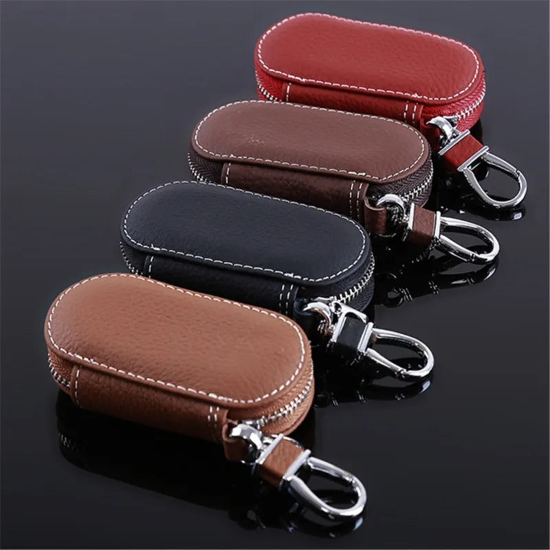 Porte-Clés Organisateur Cuir PU Noir - Étui Clés Voiture Homme Femme Zipper Pochette Rangement