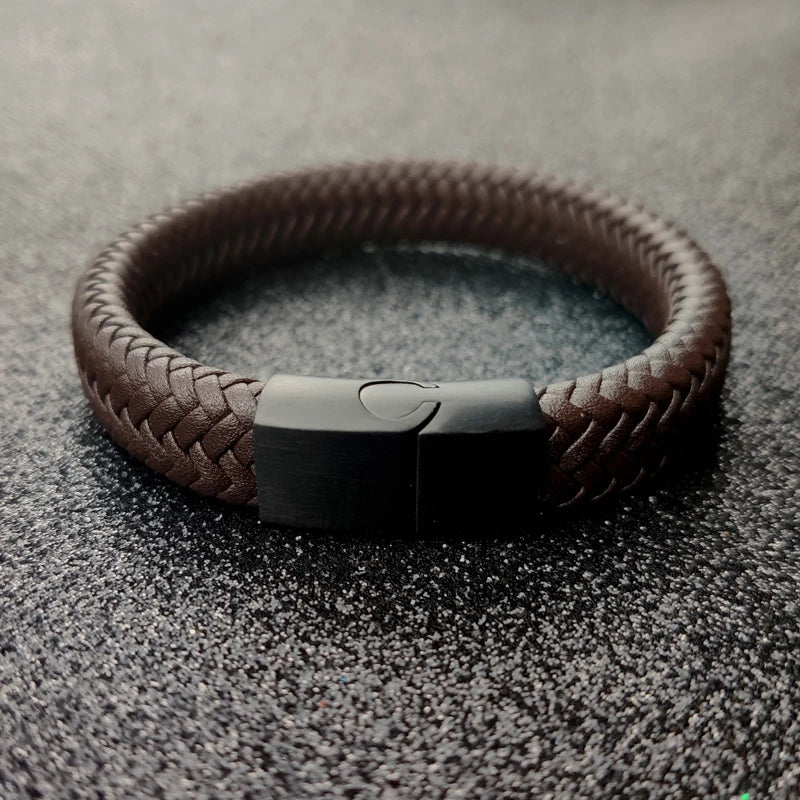 Bracelet en Cuir Tressé 16 Brins - Fermoir Magnétique Acier Inoxydable Unisexe