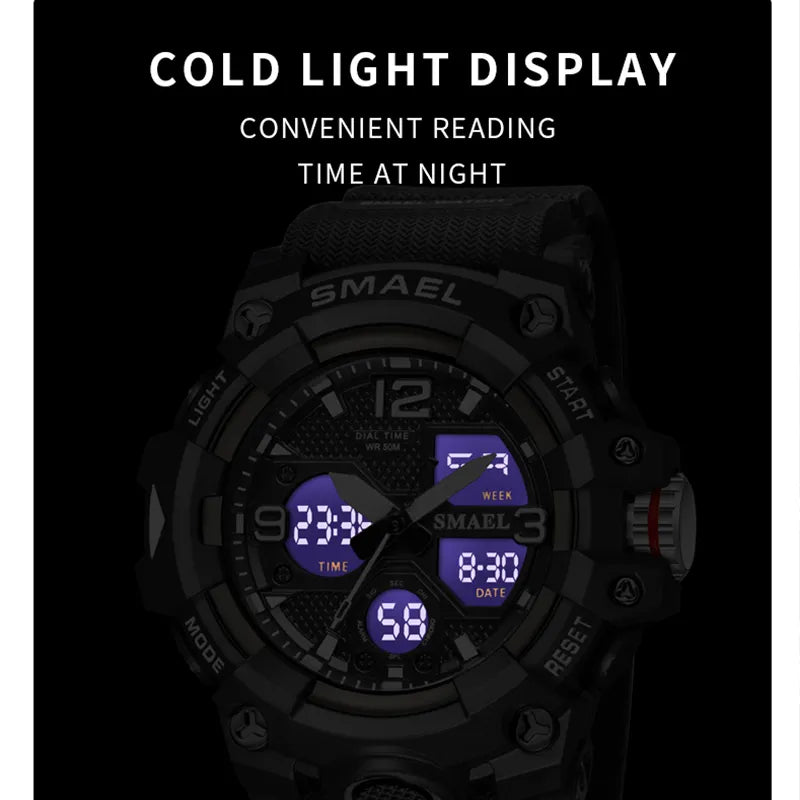 Montre Sport Militaire Homme LED - Alarme Chronomètre Étanche Dual Time