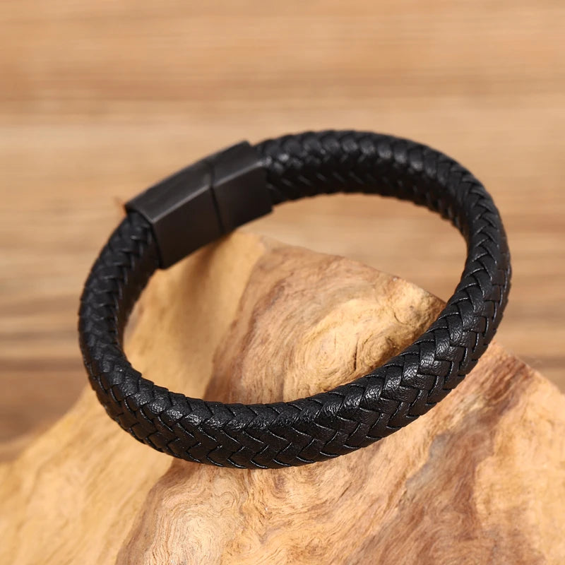 Bracelet en Cuir Tressé 16 Brins - Fermoir Magnétique Acier Inoxydable Unisexe