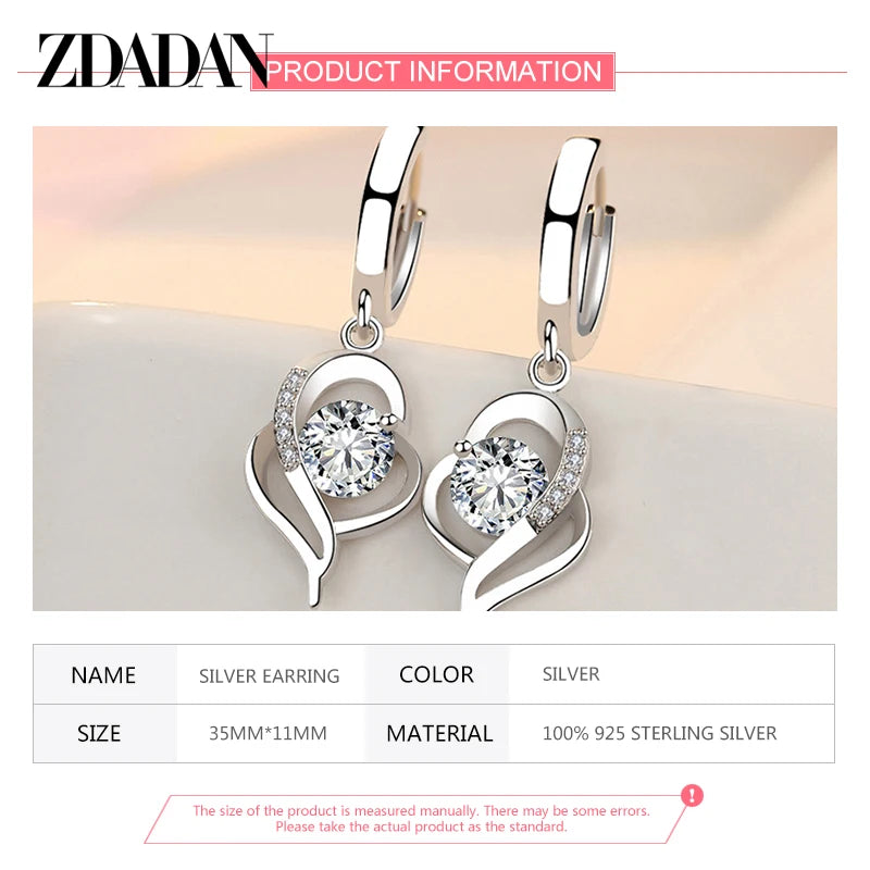 Boucles Oreilles Argent Sterling 925 Cristal Zircon Rose - ZDADAN Femme Fashion Bijoux