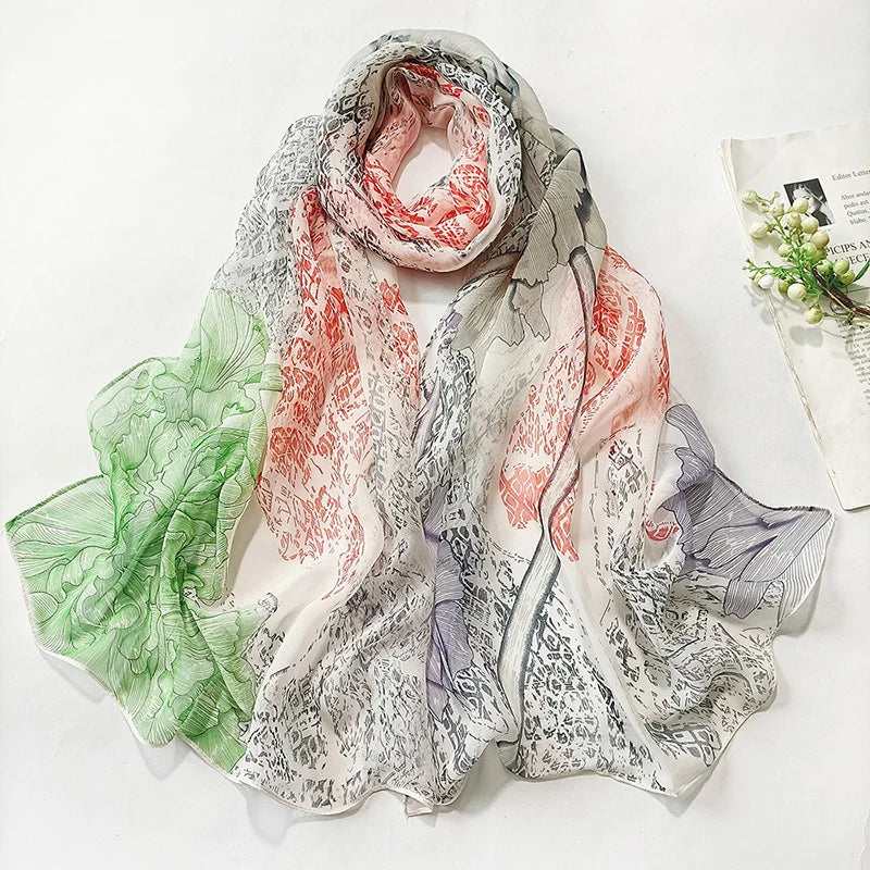 Foulard Écharpe Georgette Dégradé Fleur Femme - Bandana Châle Hijab Été Protection Solaire