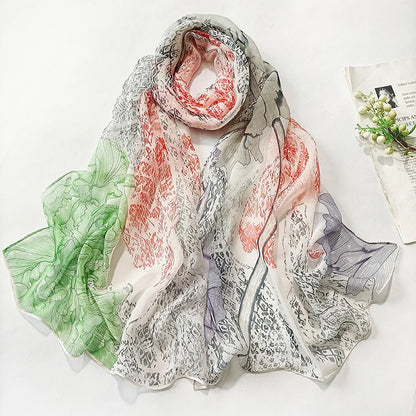 Foulard Écharpe Georgette Dégradé Fleur Femme - Bandana Châle Hijab Été Protection Solaire