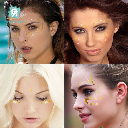 Tatouage Temporaire Métallique Flash Waterproof Or Argent - Fausses Taches Rousseur Visage Festival Carnaval Party