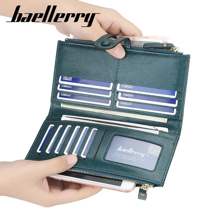 Portefeuille Femme Long Cuir Classique - Porte-Cartes avec Fermeture Éclair
