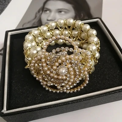 Bracelet Perle Abeille Élastique Luxe Fait Main – Bangle Pierre Semi-Précieuse Soirées Femme