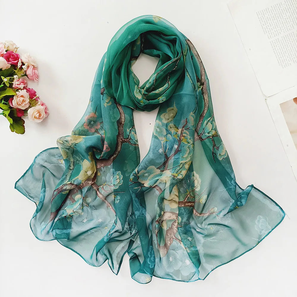 Foulard Écharpe Georgette Dégradé Fleur Femme - Bandana Châle Hijab Été Protection Solaire