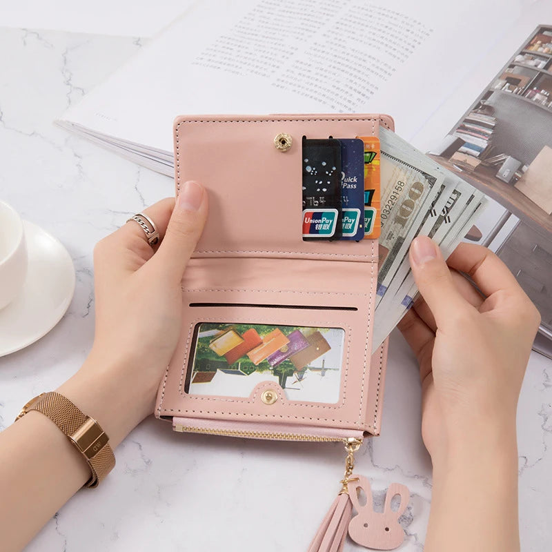 Portefeuille Femme Pliable Cuir PU - Porte-Cartes Portable avec Porte-Monnaie