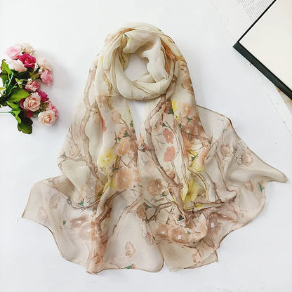Foulard Écharpe Georgette Dégradé Fleur Femme - Bandana Châle Hijab Été Protection Solaire