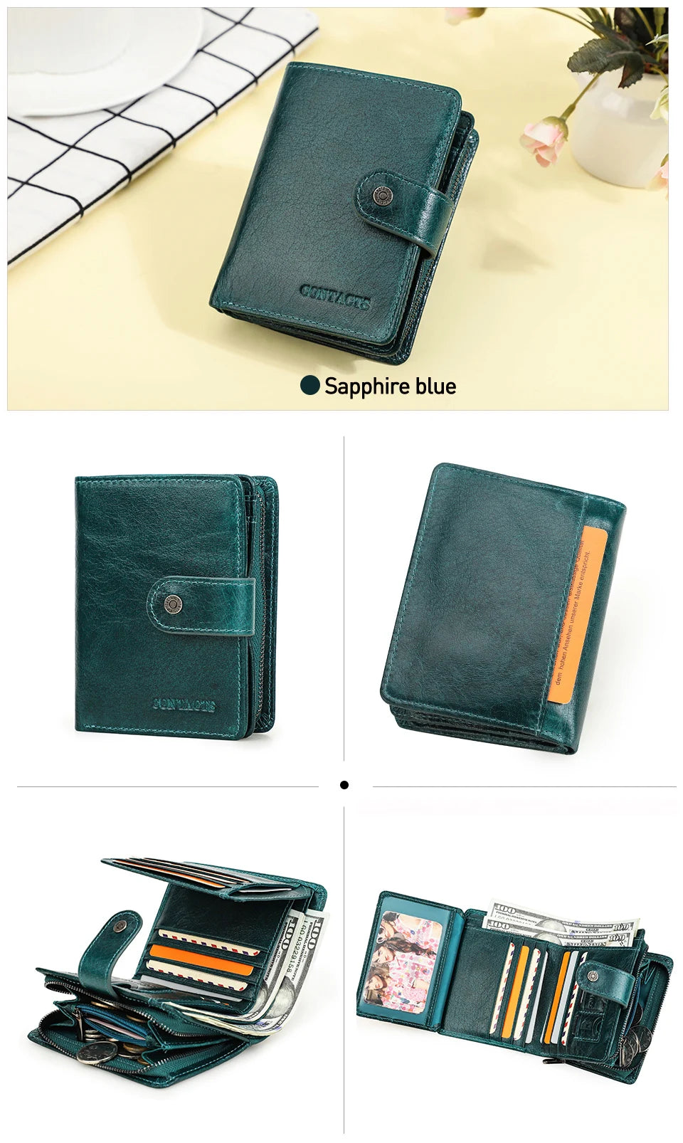 Portefeuille Femme Cuir Véritable Luxe Rose - Porte-Monnaie Compact Fermoir Hasp Porte-Carte Qualité
