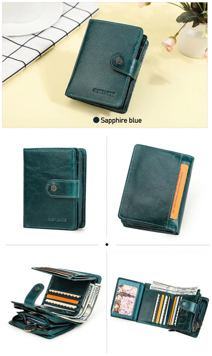 Portefeuille Femme Cuir Véritable Luxe Rose - Porte-Monnaie Compact Fermoir Hasp Porte-Carte Qualité