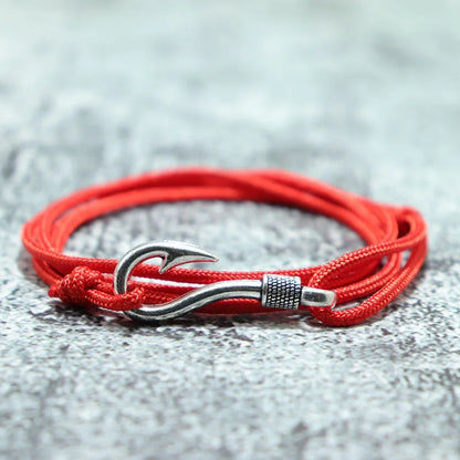 Bracelet Macramé Double Couche avec Hameçon - Paracorde Ajustable pour Homme