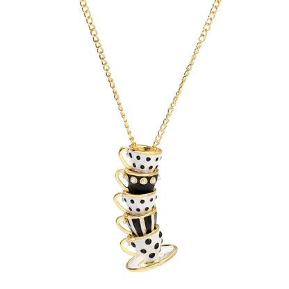 Collier Pendentif Tasse Thé Émail Fait Main - Chaîne Longue Pull Bohème