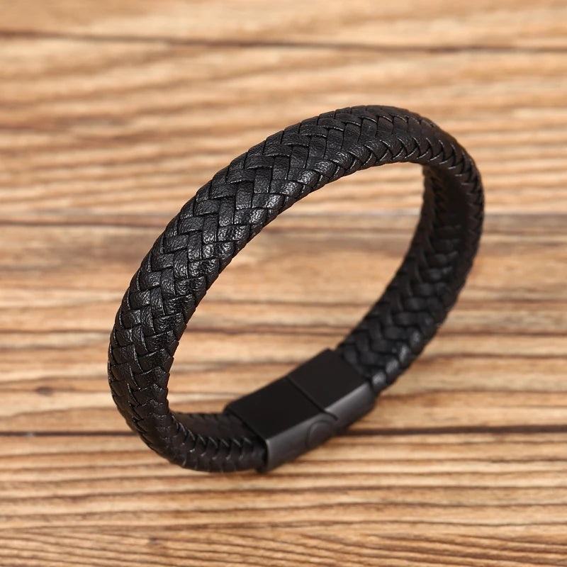 Bracelet en Cuir Tressé 16 Brins - Fermoir Magnétique Acier Inoxydable Unisexe