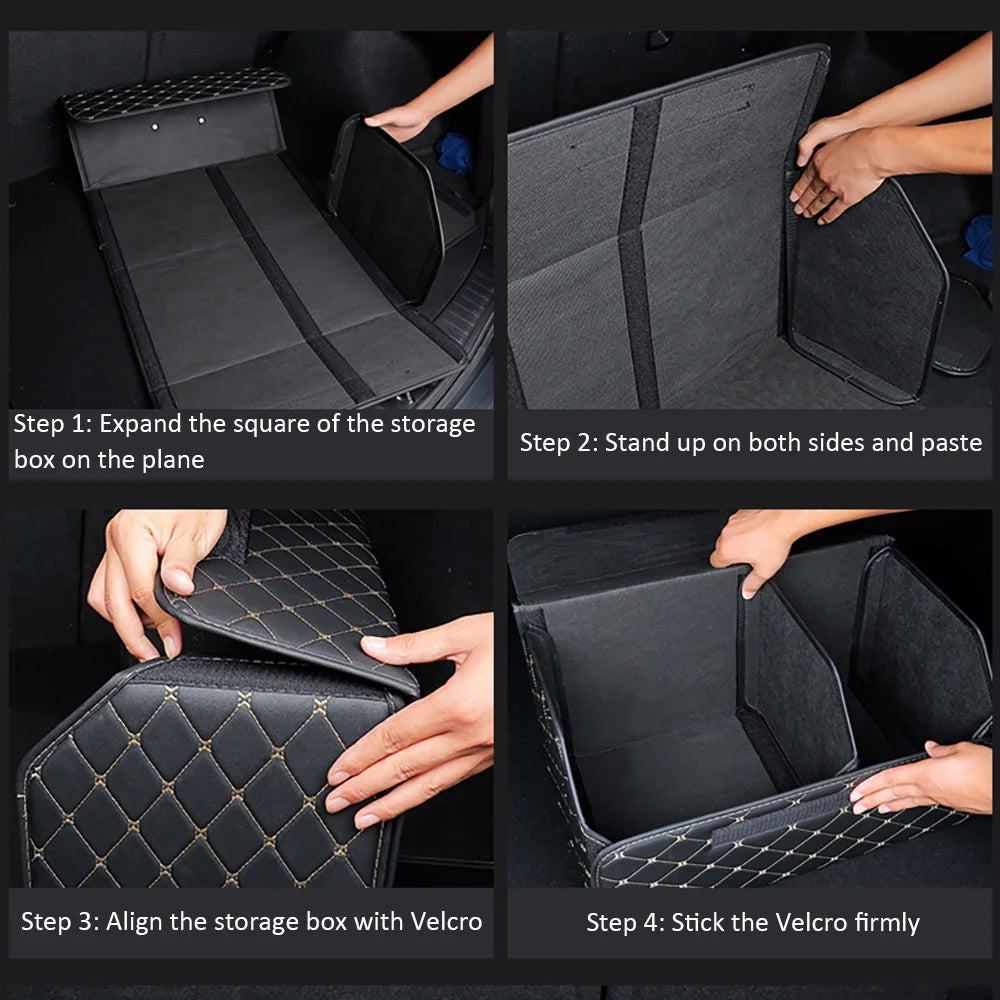 Sac Rangement Coffre Voiture Cuir PU Pliable - Organisateur Auto SUV Compartiments Multiples Résistant Eau