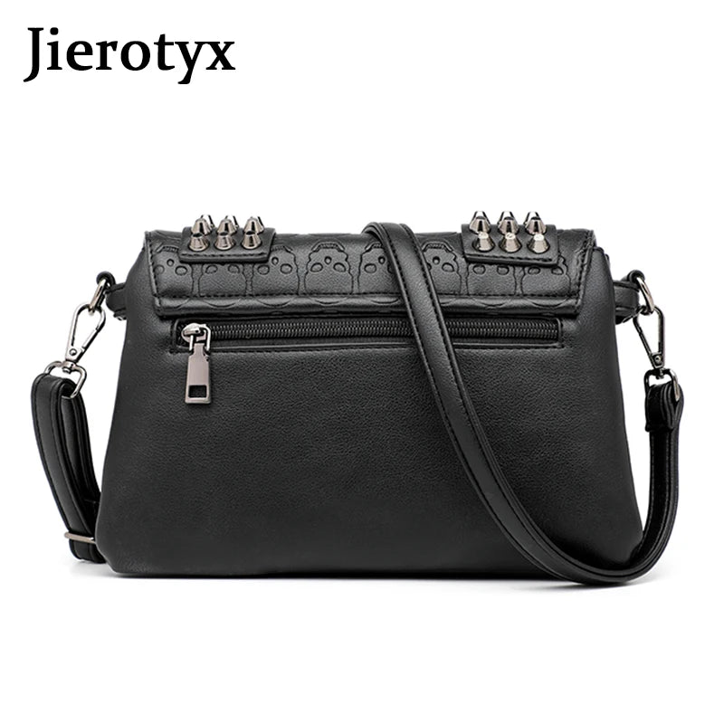 Sac Bandoulière Femme Cuir Noir Vintage - Messenger Rivets Crâne Style Rock