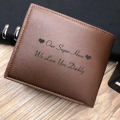 Portefeuille Homme Gravé Photo Personnalisé - Cuir Trifold Ultra-Mince avec Pince à Billets