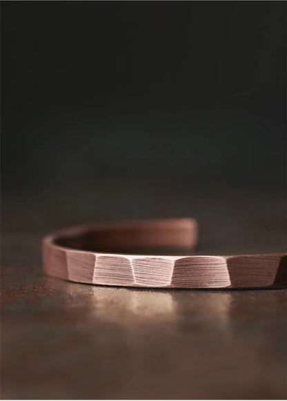 Bracelet Cuivre Pur Fait Main Oxydé Punk – Manchette Sculptée Rustique Unisexe Cadeau