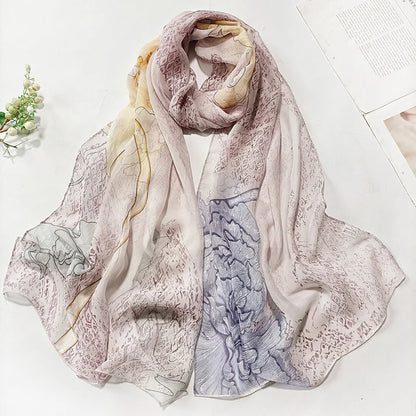 Foulard Écharpe Georgette Dégradé Fleur Femme - Bandana Châle Hijab Été Protection Solaire