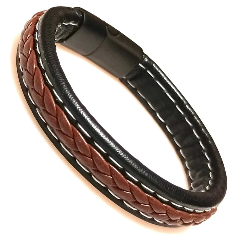 Bracelet Cuir Tressé Wrap Punk – Fermoir Magnétique Caché Acier Inox Femme