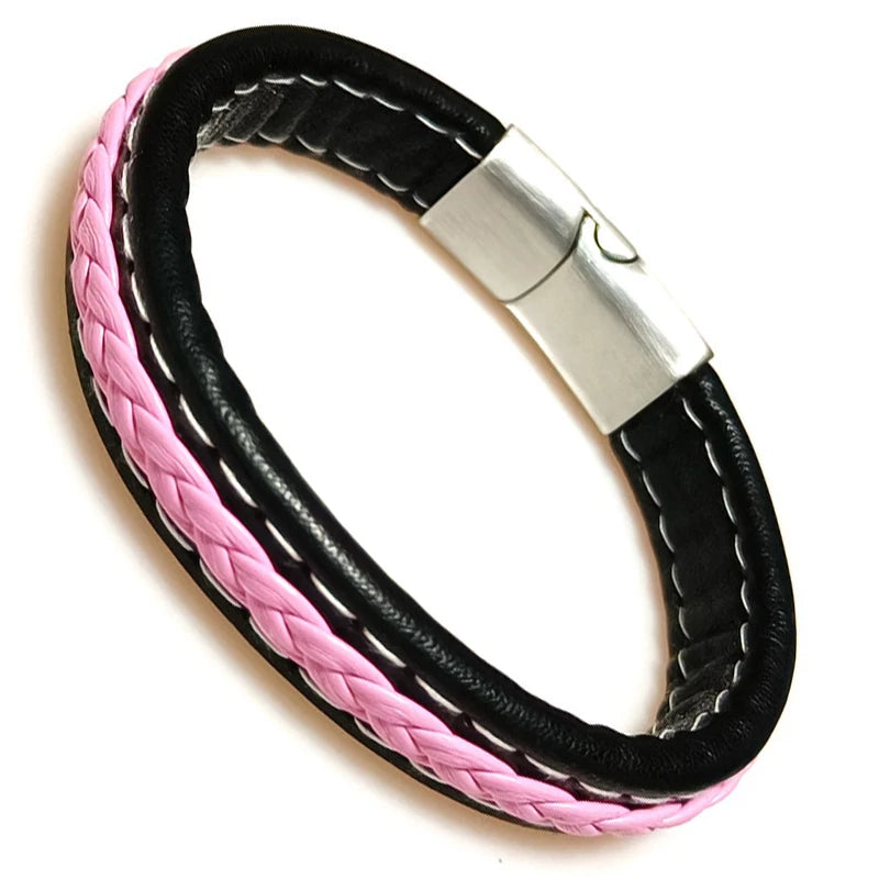Bracelet Cuir Tressé Wrap Punk – Fermoir Magnétique Caché Acier Inox Femme