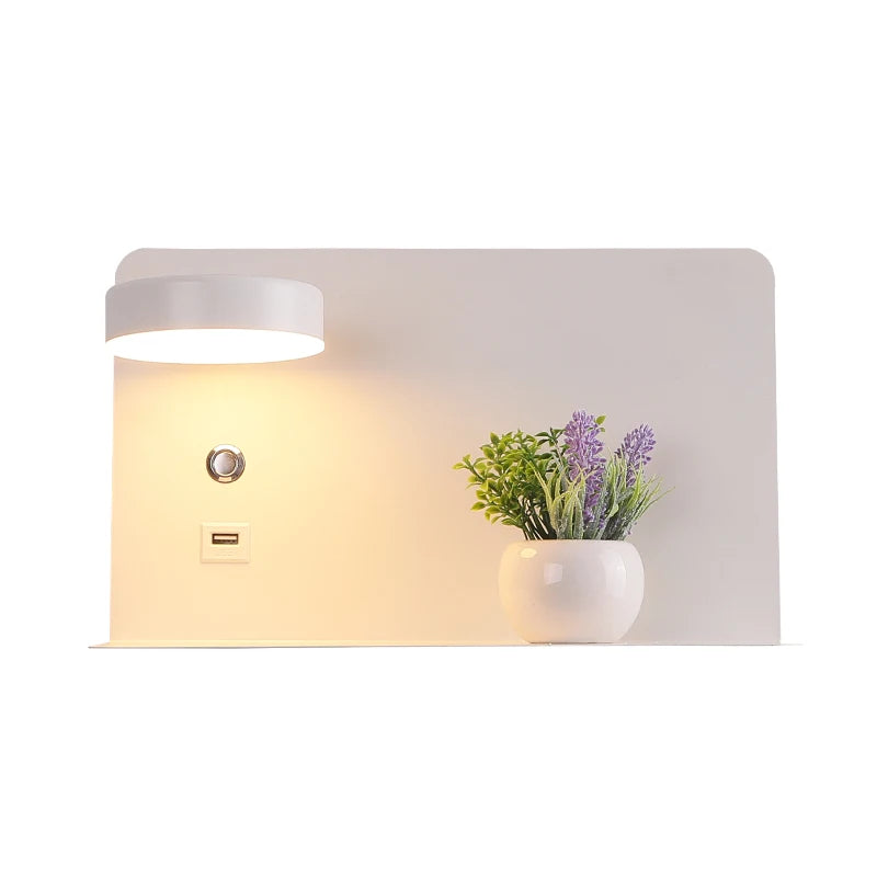 Lampe Murale LED Chambre avec USB - Applique Fleur Interrupteur 5V 2.1A - Blanc 32x19cm