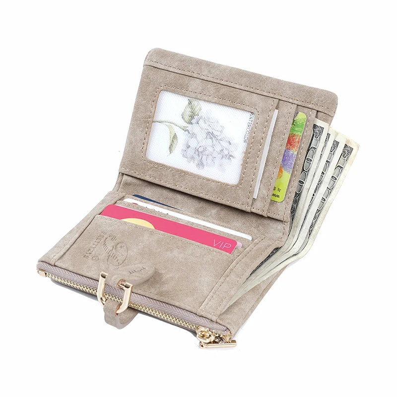 Portefeuille Femme Court Vintage Cuir PU Bouton Pression - Clutch Petit Porte-Monnaie Mat Fashion 2026