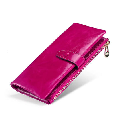 Portefeuille Femme Cuir Véritable Long - Porte-Monnaie avec Étui Téléphone et Compartiment Pièces