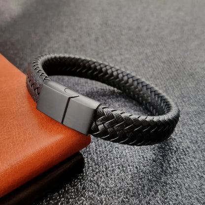 Bracelet en Cuir Tressé 16 Brins - Fermoir Magnétique Acier Inoxydable Unisexe