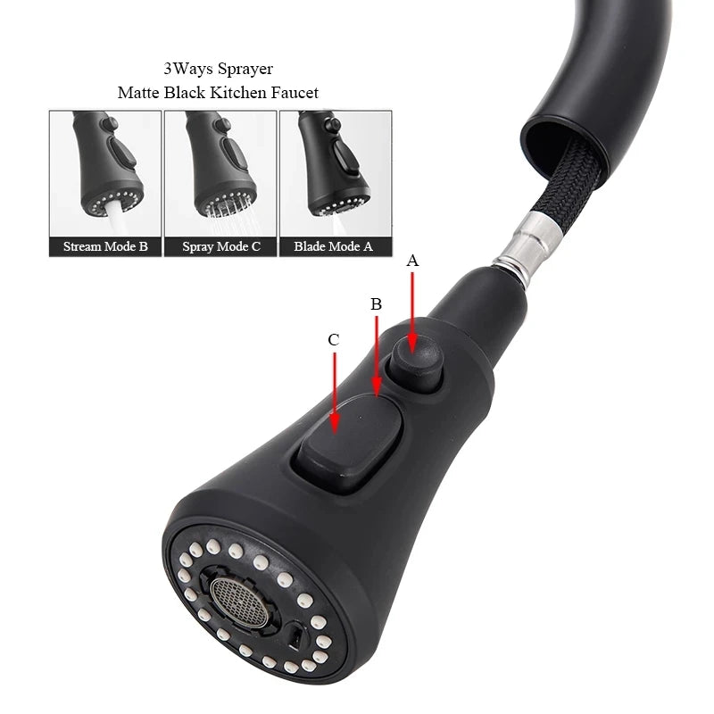 Robinet Cuisine Noir Mat avec Douchette Extractible - Mitigeur 360° Évier Moderne