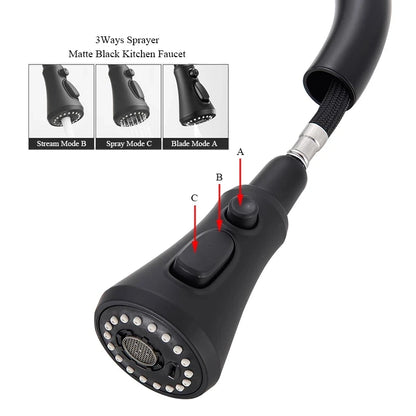 Robinet Cuisine Noir Mat avec Douchette Extractible - Mitigeur 360° Évier Moderne