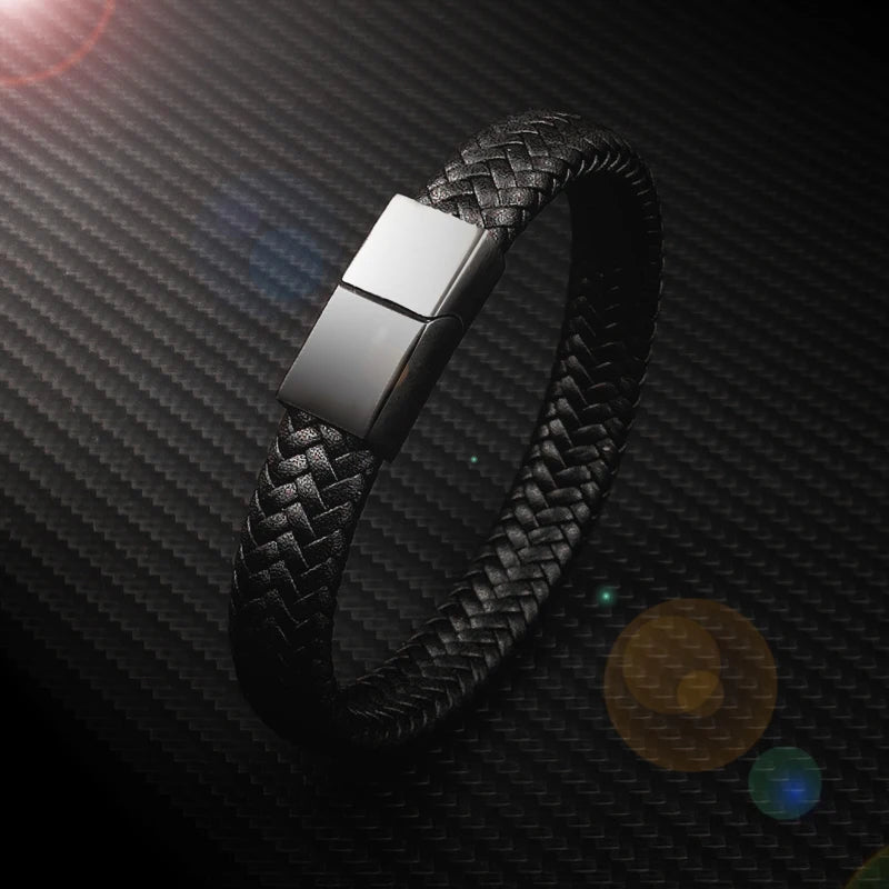 Bracelet en Cuir Tressé 16 Brins - Fermoir Magnétique Acier Inoxydable Unisexe