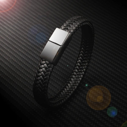 Bracelet en Cuir Tressé 16 Brins - Fermoir Magnétique Acier Inoxydable Unisexe