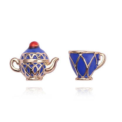 Collier Pendentif Tasse Thé Émail Fait Main - Chaîne Longue Pull Bohème
