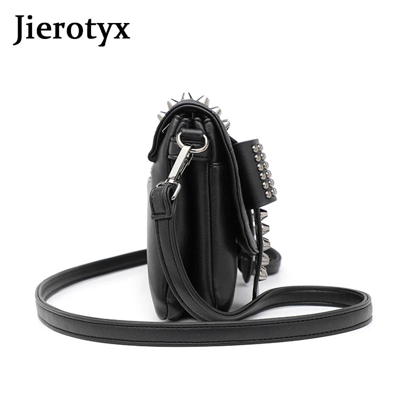 Sac Bandoulière Femme Cuir Noir Vintage - Messenger Rivets Crâne Style Rock