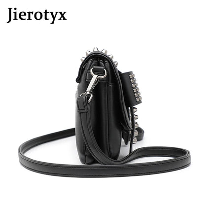 Sac Bandoulière Femme Cuir Noir Vintage - Messenger Rivets Crâne Style Rock