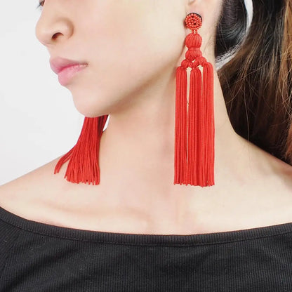 Boucles Oreilles Pompons Multicolores Femme - Pendantes Longues Fil Soirée Fête Bohème