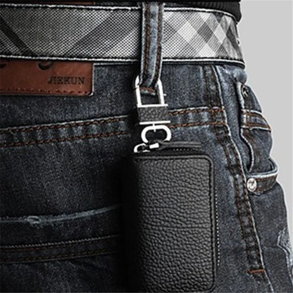 Porte-Clés Organisateur Cuir PU Noir - Étui Clés Voiture Homme Femme Zipper Pochette Rangement