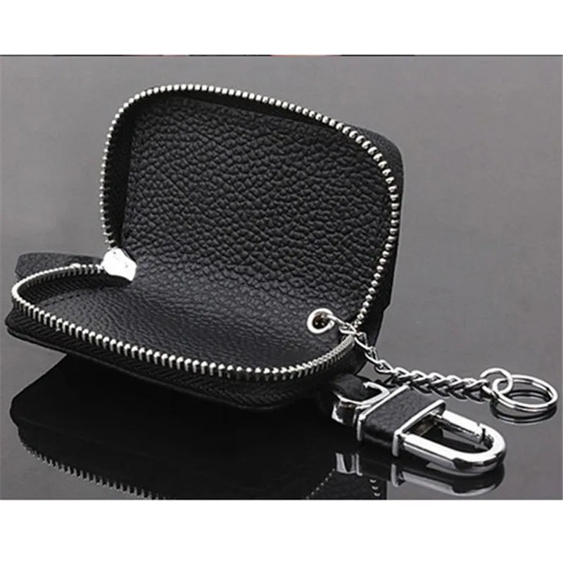 Porte-Clés Organisateur Cuir PU Noir - Étui Clés Voiture Homme Femme Zipper Pochette Rangement