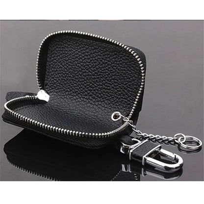 Porte-Clés Organisateur Cuir PU Noir - Étui Clés Voiture Homme Femme Zipper Pochette Rangement