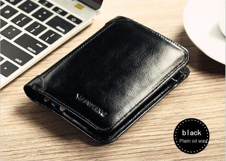 Portefeuille Homme Cuir Véritable Court Classique - Porte-Carte Porte-Monnaie Fashion Marron Café