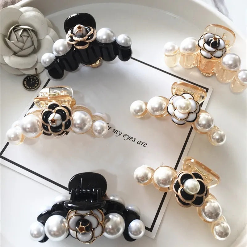 Pince Cheveux Camélia Perle Strass Femme - Barrette Fleur Rose Acrylique Accessoires Élégants