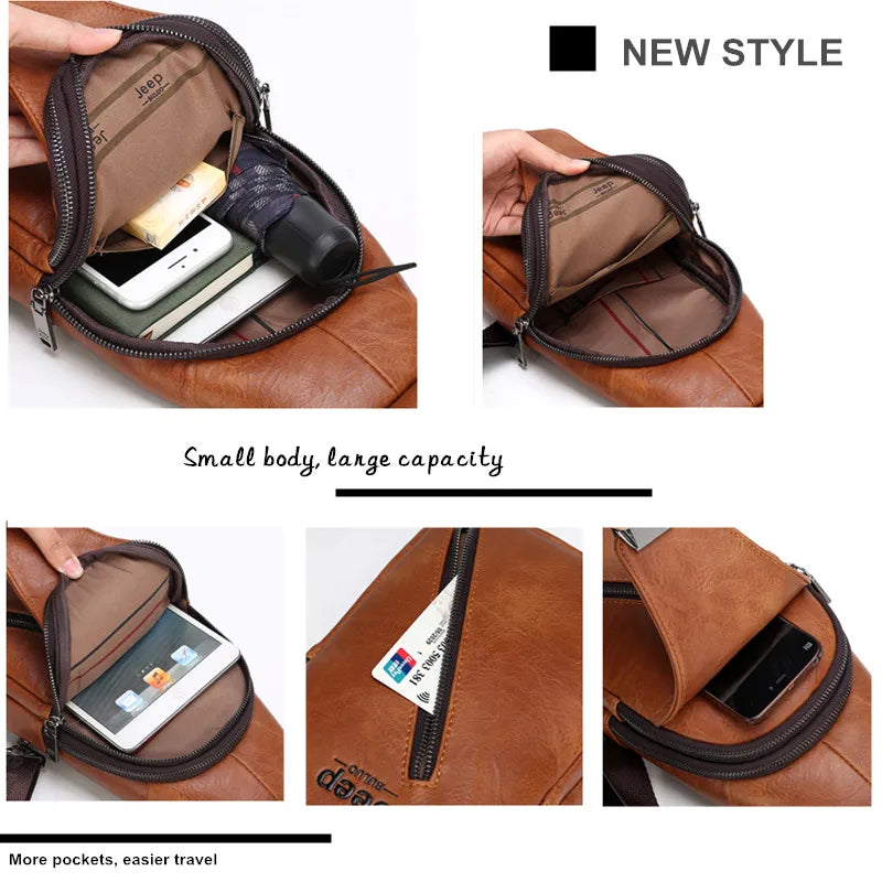 Sac Bandoulière Homme Cuir JEEPBULUO - Sacoche Poitrine Crossbody Premium