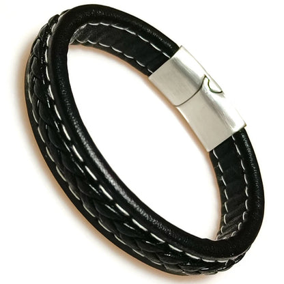 Bracelet Cuir Tressé Wrap Punk – Fermoir Magnétique Caché Acier Inox Femme