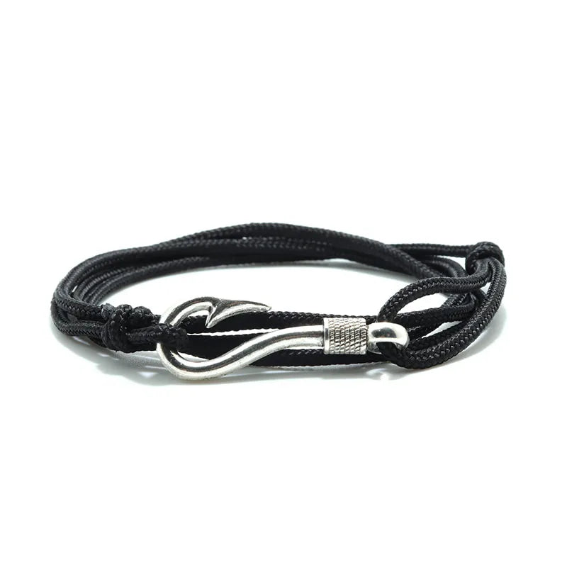 Bracelet Macramé Double Couche avec Hameçon - Paracorde Ajustable pour Homme
