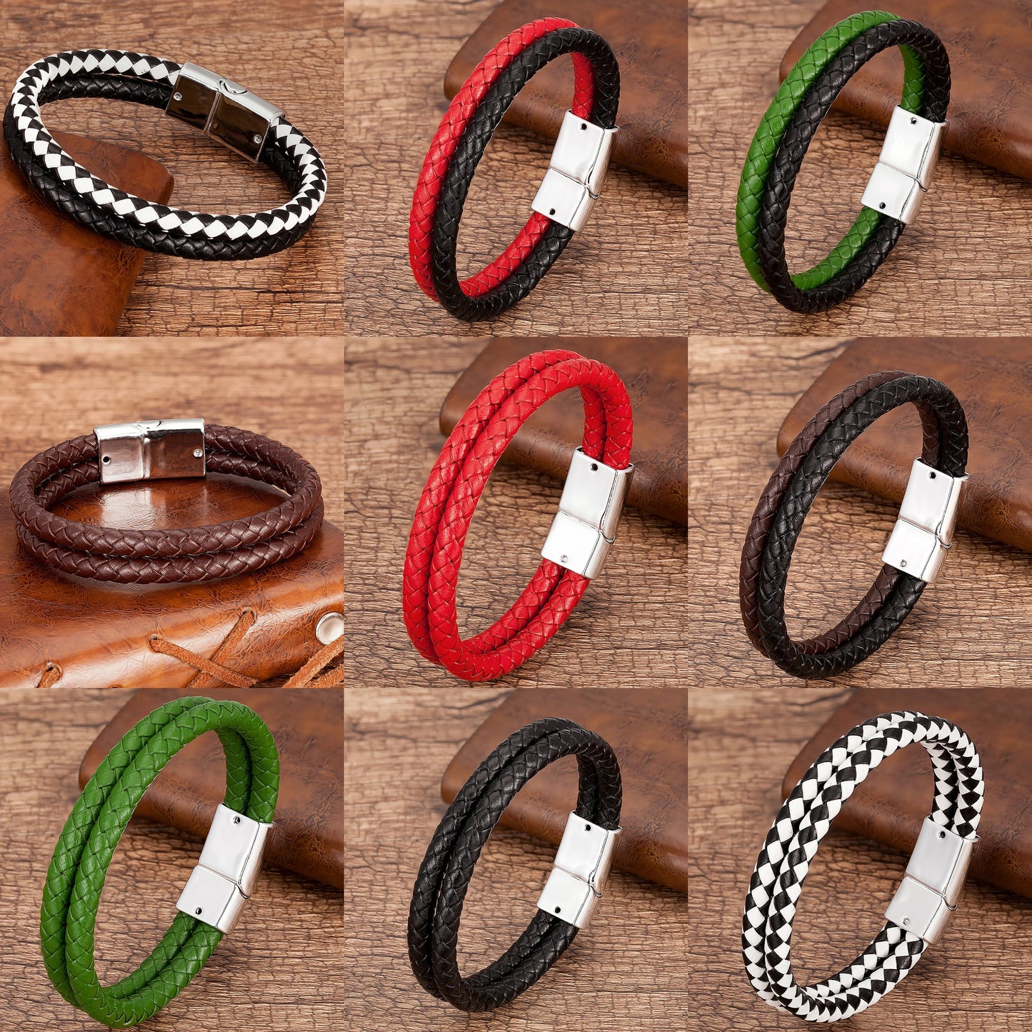 Bracelet Cuir Véritable Multicouche Charm Homme – Aimant Blanc 9 Coloris